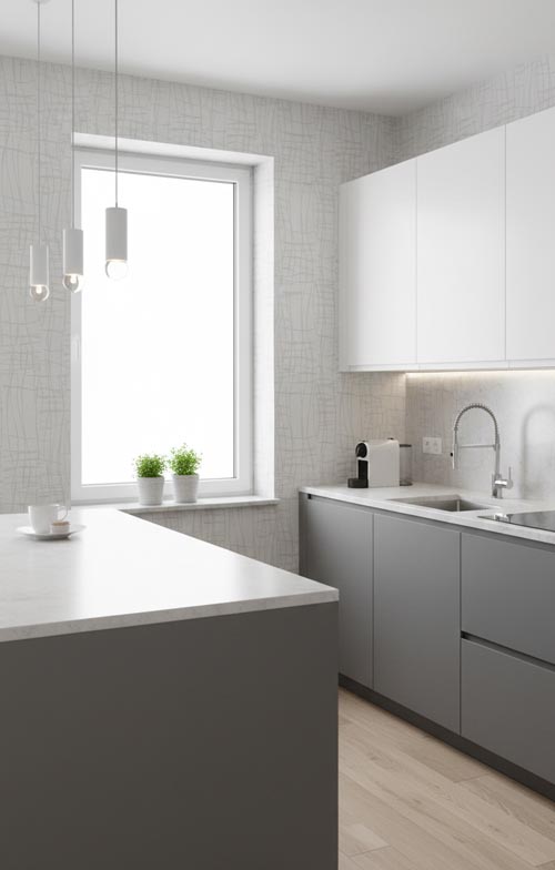 Desenli Bej Banyo Mutfak Duvar Kağıdı - Su Geçirmez Neme Dayanıklı