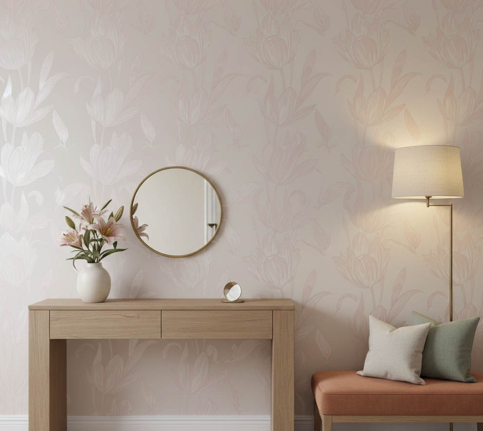  Pembe Çiçekli Duvar Kağıdı 670134