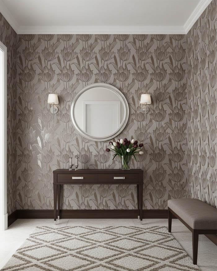 Acı Kahverengi Çiçekli Duvar Kağıdı 670103