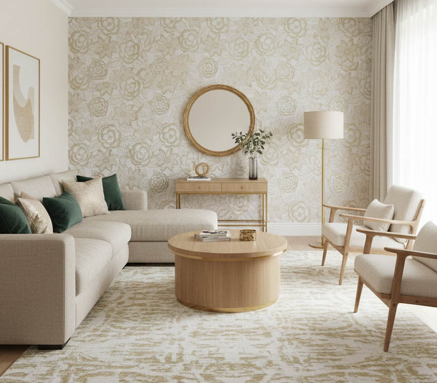 Altın Sarısı Çiçekleriyle Beyaz Duvar Kağıdı 670417