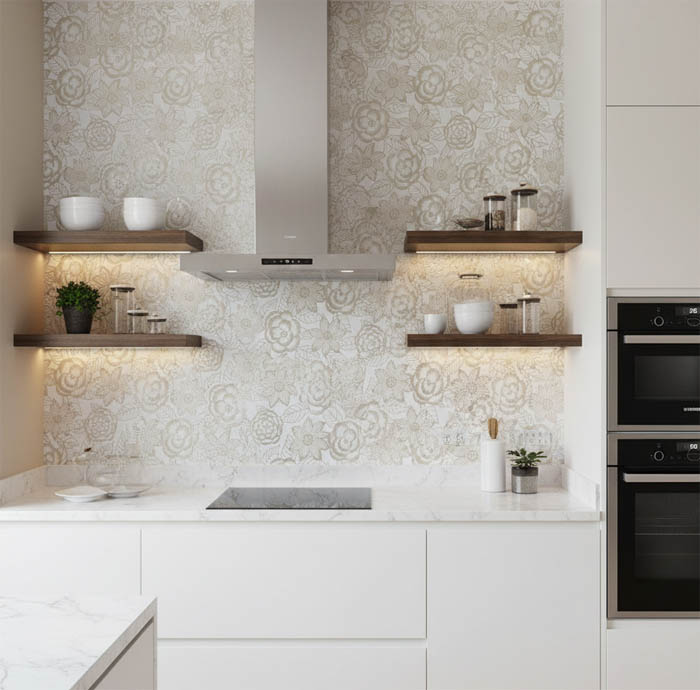 Altın Sarısı Çiçekleriyle Beyaz Duvar Kağıdı 670417