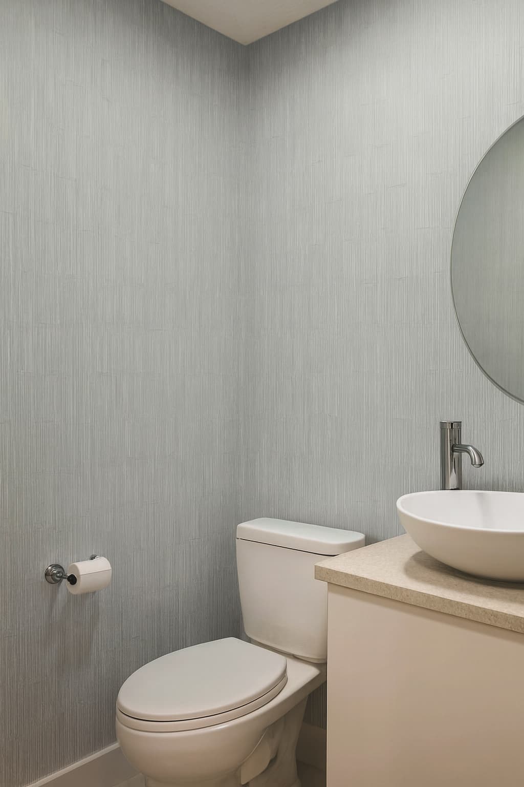 Bambu - Çizgili Kabartmalı Gri Banyo Mutfak Duvar Kağıdı