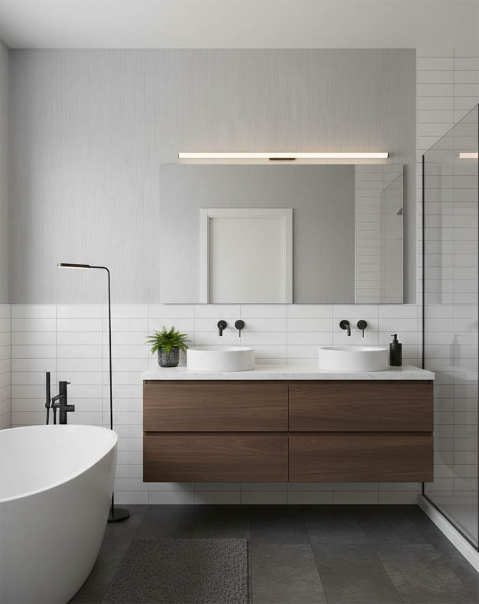 Bambu - Çizgili Kabartmalı Gri Banyo Mutfak Duvar Kağıdı - Su Geçirmez Neme Dayanıklı