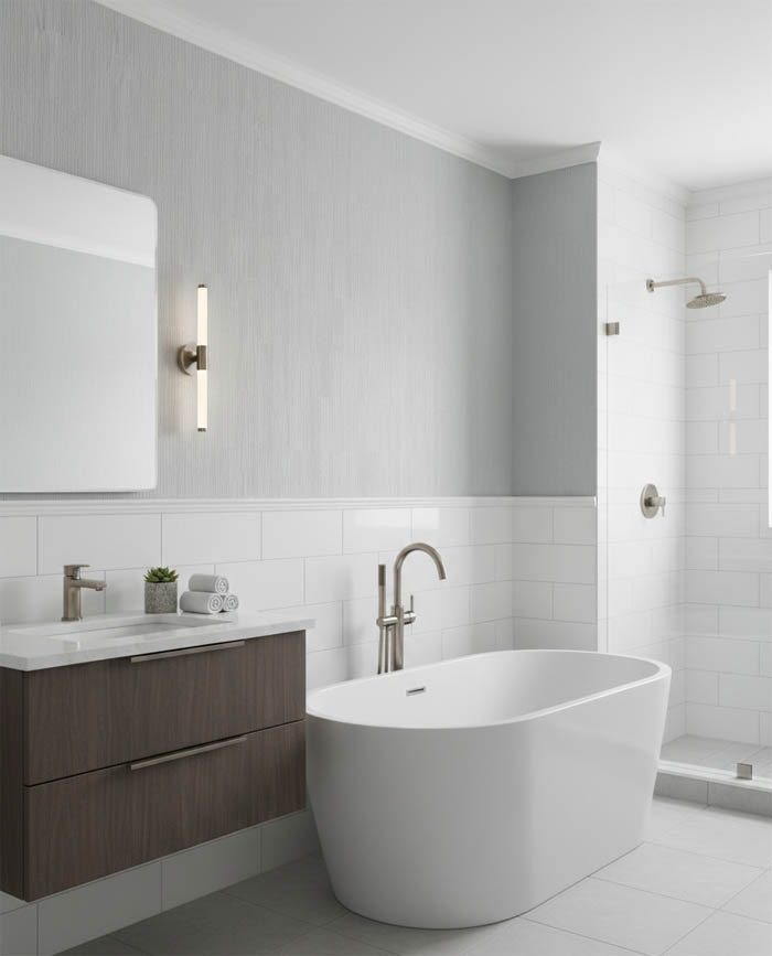 Bambu - Çizgili Kabartmalı Gri Banyo Mutfak Duvar Kağıdı - Su Geçirmez Neme Dayanıklı