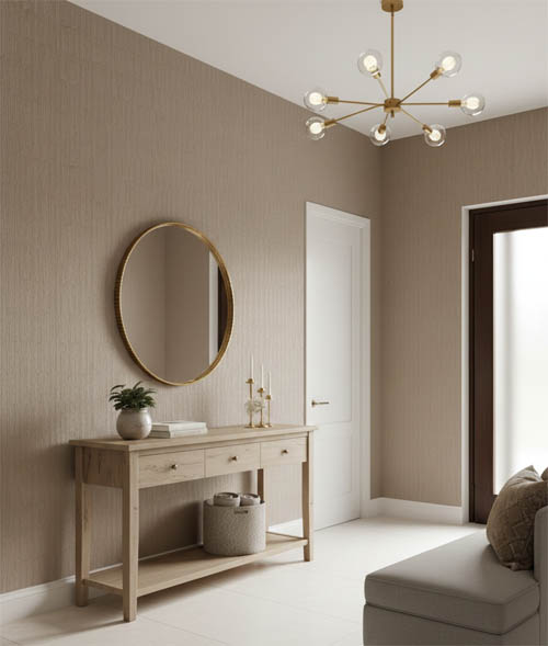 Bambu - Çizgili Kabartmalı Kahverengi Banyo Mutfak Duvar Kağıdı - Su Geçirmez Neme Dayanıklı