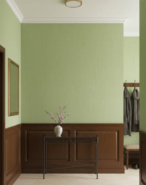 Bambu - Çizgili Kabartmalı Yeşil Banyo Mutfak Duvar Kağıdı - Su Geçirmez Neme Dayanıklı