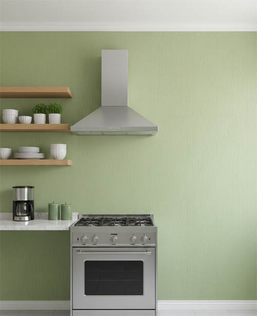 Bambu - Çizgili Kabartmalı Yeşil Banyo Mutfak Duvar Kağıdı - Su Geçirmez Neme Dayanıklı