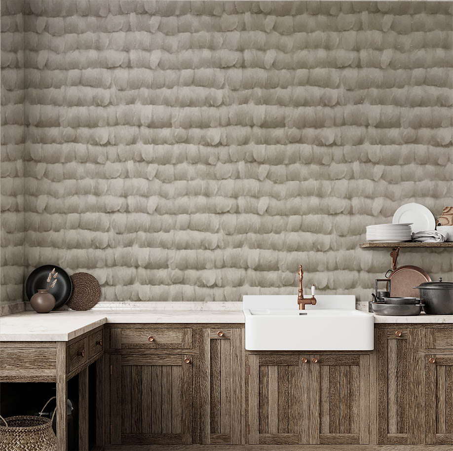 Bej Hafif Simli Tüy Desen 16 M2 Duvar Kağıdı 452582