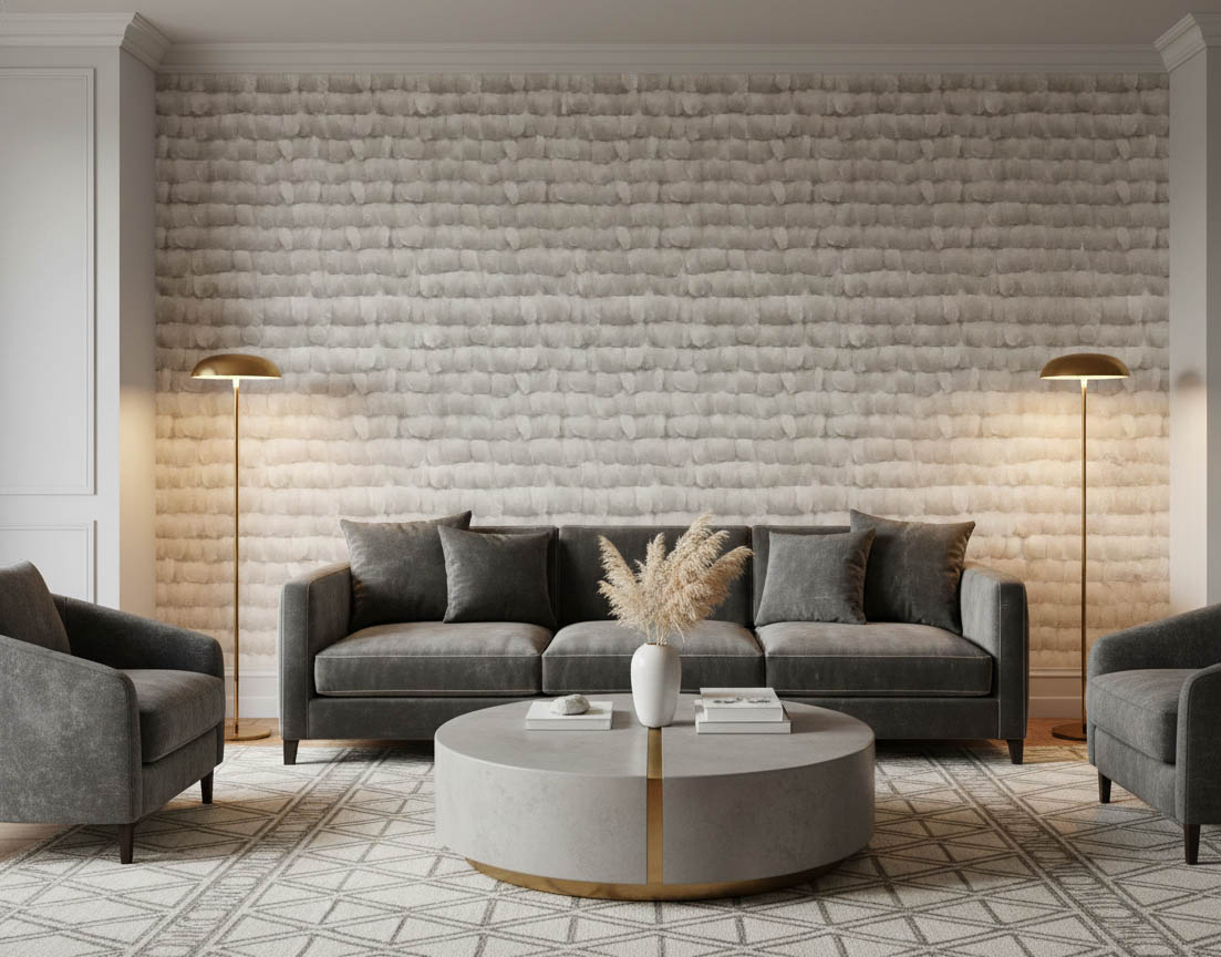 Bej Hafif Simli Tüy Desen 16 M2 Duvar Kağıdı 452582