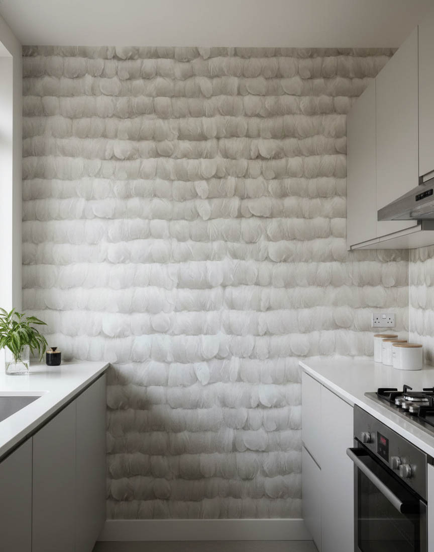 Bej Hafif Simli Tüy Desen 16 M2 Duvar Kağıdı 452582