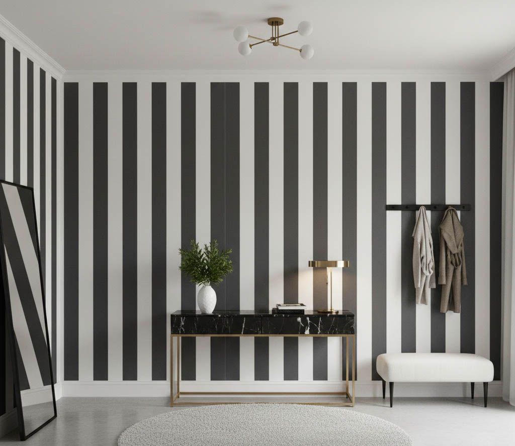 Bej Siyah Kalın Çizgili Desen Duvar Kağıdı 2864
