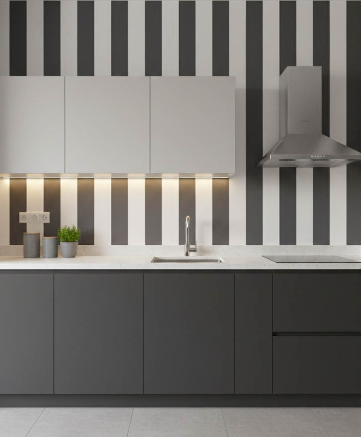 Bej Siyah Kalın Çizgili Desen Duvar Kağıdı 2864