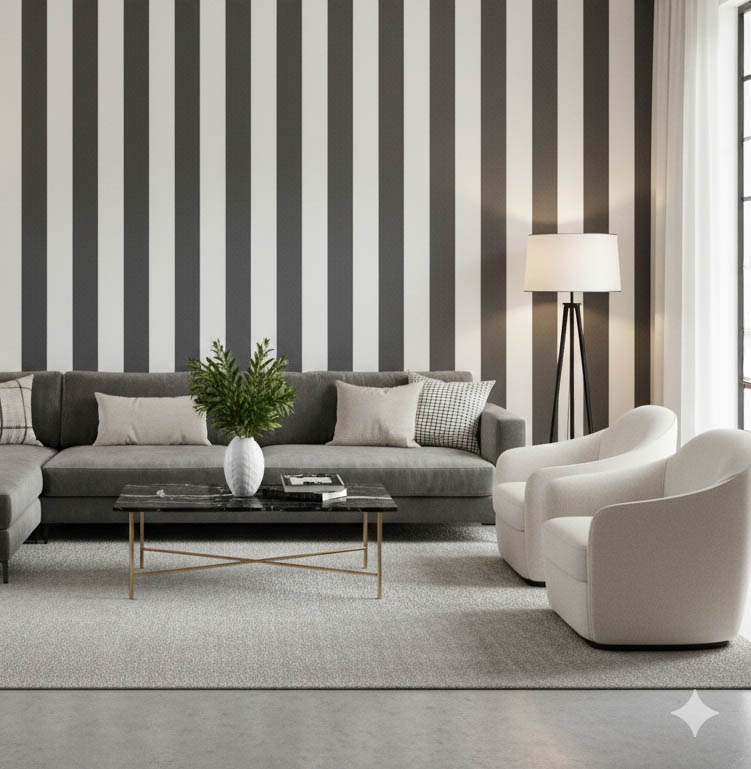 Bej Siyah Kalın Çizgili Desen Duvar Kağıdı 2864