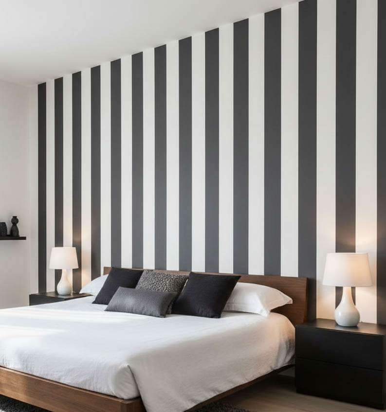 Bej Siyah Kalın Çizgili Desen Duvar Kağıdı 2864