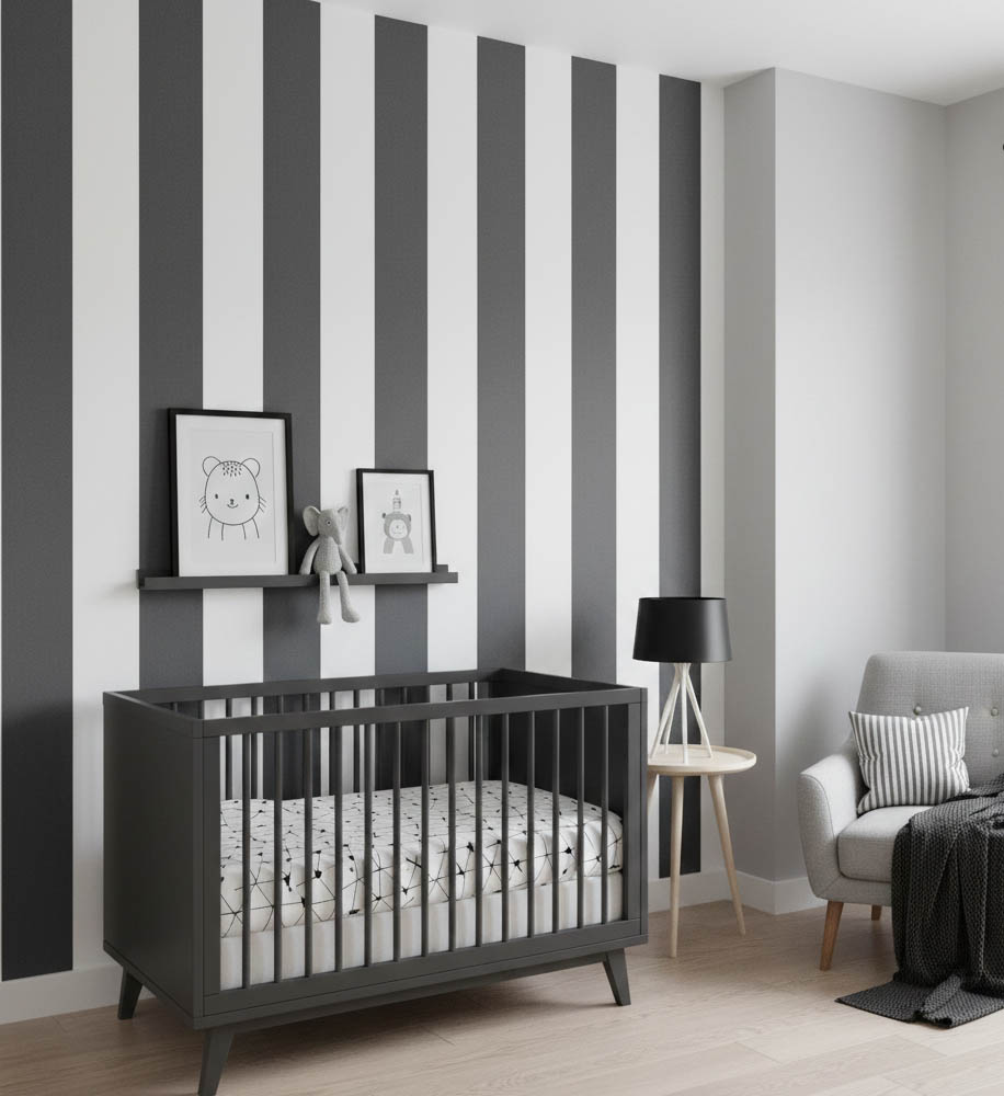 Bej Siyah Kalın Çizgili Desen Duvar Kağıdı 2864