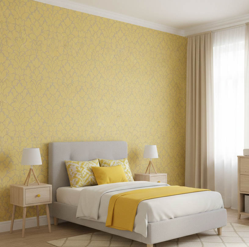 Bej Soft Sarı Damask Desen Ucuz Duvar Kağıdı 765472