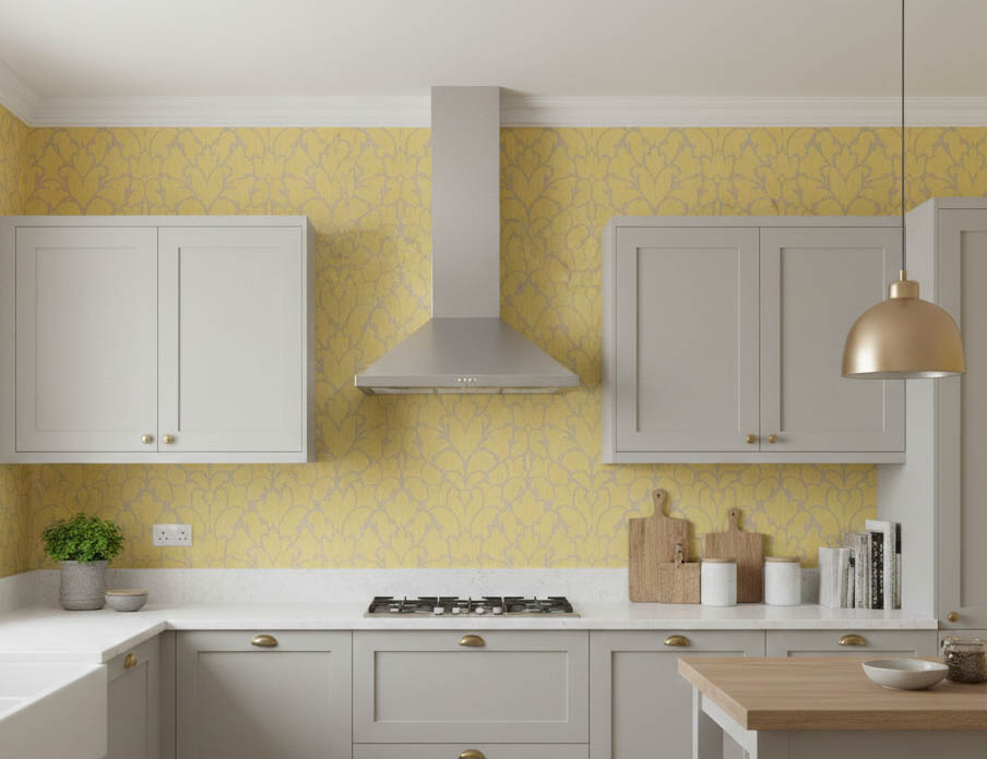 Bej Soft Sarı Damask Desen Ucuz Duvar Kağıdı 765472