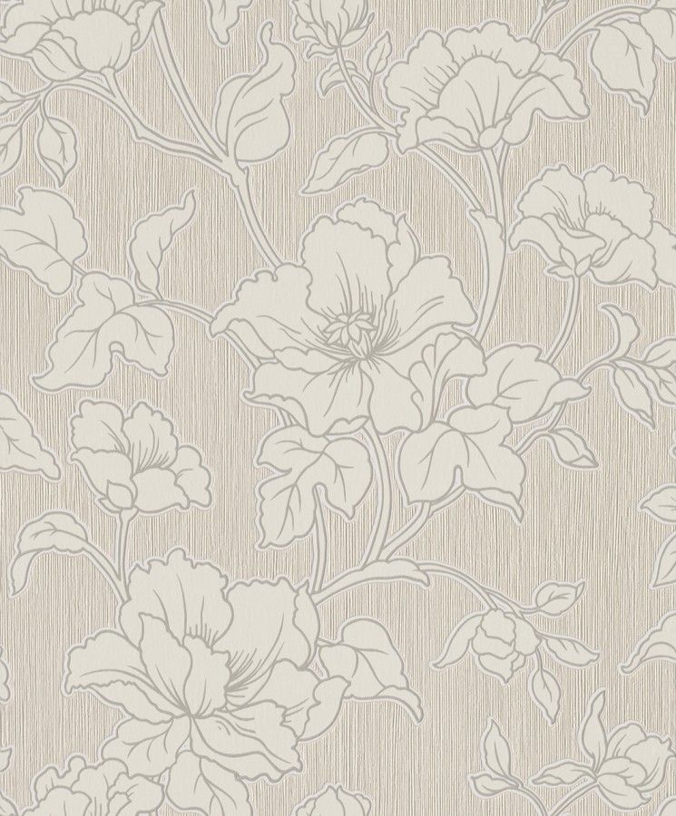 Bej Zemin Üzerine Beyaz Çiçek Desenli Silinebilir Duvar Kağıdı 53332 – Zarif Botanik Tasarım, Kendinden Dokulu, Kolay Uygulama, Salon ve Yatak Odası İçin