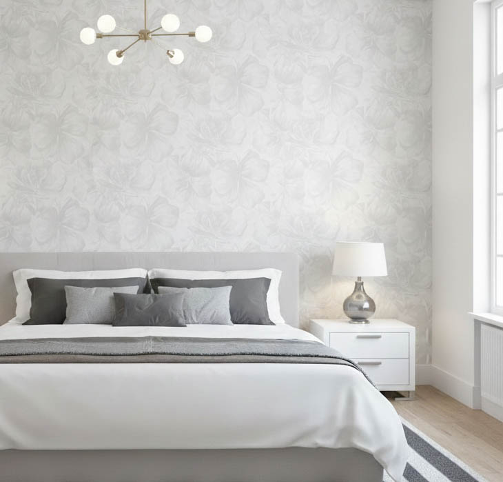 Beyaz Bej Çiçek Desenli Duvar Kağıdı 2916