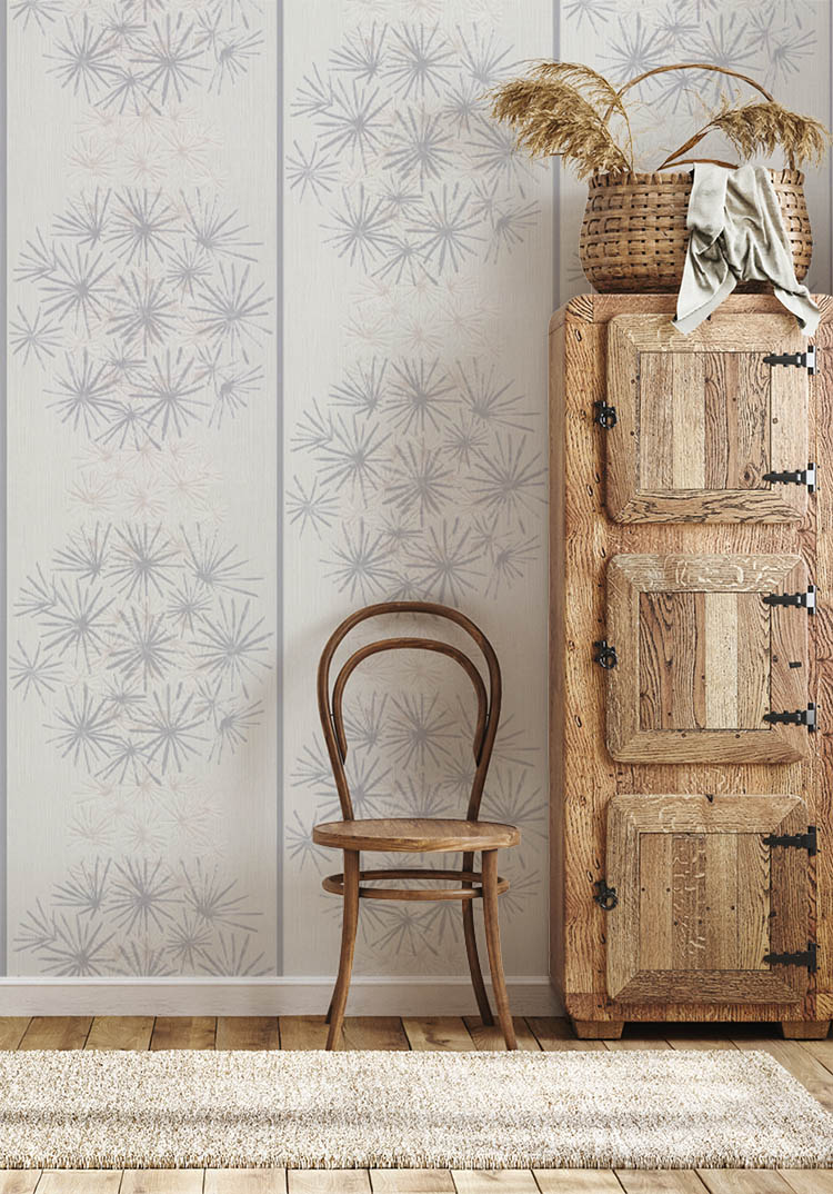 Beyaz Gri Çiçek Desen Ucuz Duvar Kağıdı 53697