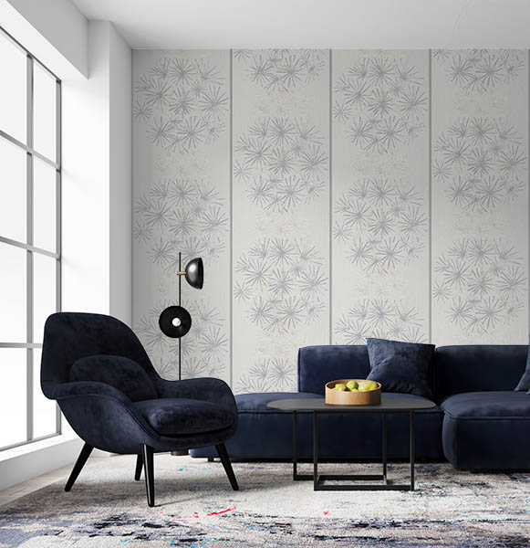 Beyaz Gri Çiçek Desen Ucuz Duvar Kağıdı 53697