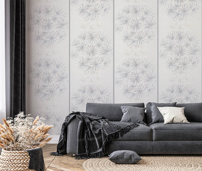 Beyaz Gri Çiçek Desen Ucuz Duvar Kağıdı 53697