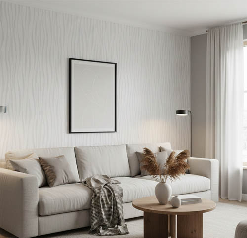 Beyaz Kendinden Dikey Dalga Model 16 M2 Duvar Kağıdı 39176-1