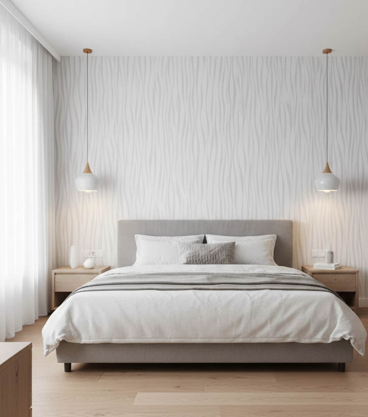 Beyaz Kendinden Dikey Dalga Model 16 M2 Duvar Kağıdı 39176-1