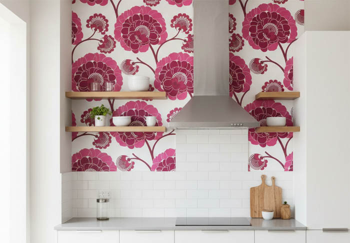 Beyaz Kırmızı Pembe Çiçek Desenli Duvar Kağıdı 111038