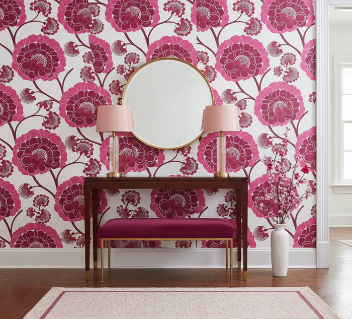 Beyaz Kırmızı Pembe Çiçek Desenli Duvar Kağıdı 111038