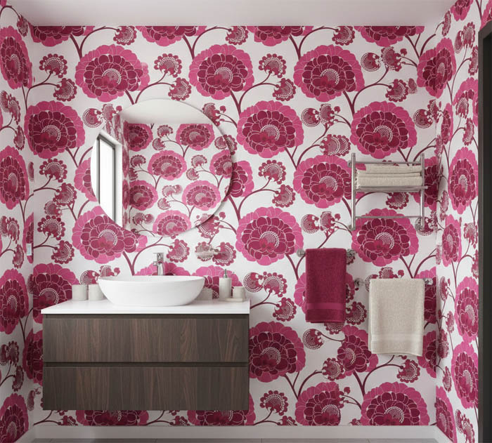 Beyaz Kırmızı Pembe Çiçek Desenli Duvar Kağıdı 111038