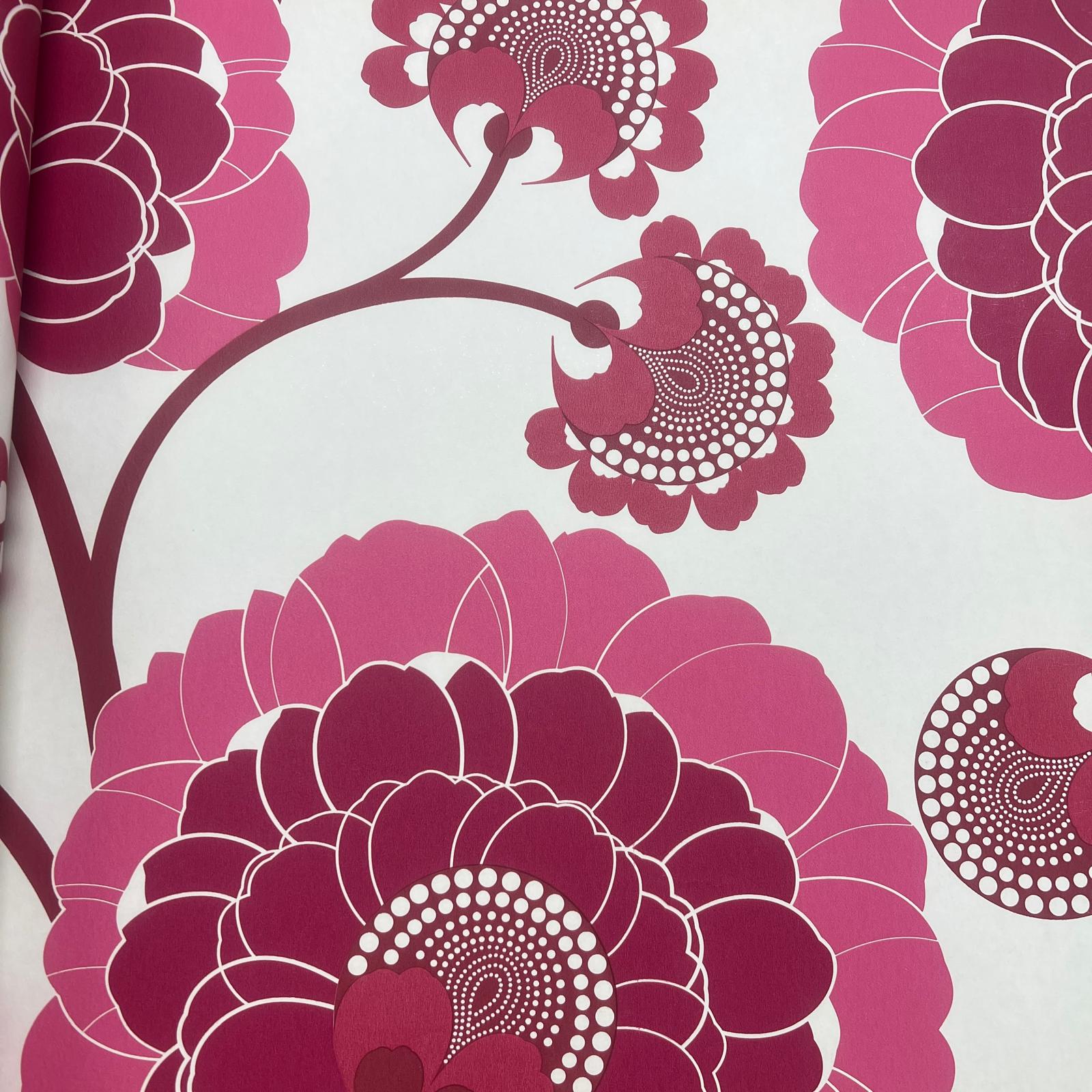 Beyaz Kırmızı Pembe Çiçek Desenli Duvar Kağıdı 111038