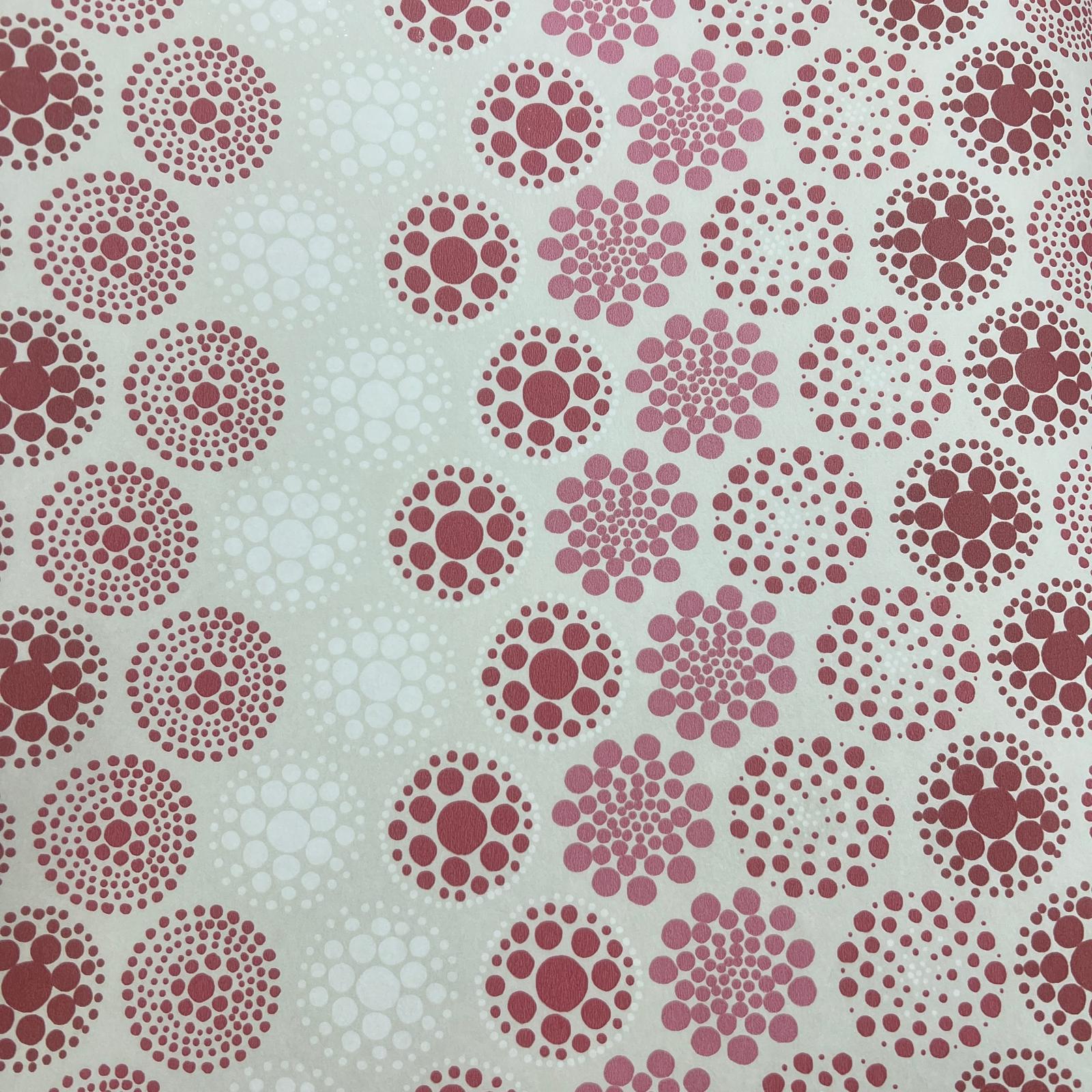 Beyaz Kırmızı Pembe Noktalı Çiçek Desen Duvar Kağıdı 111026