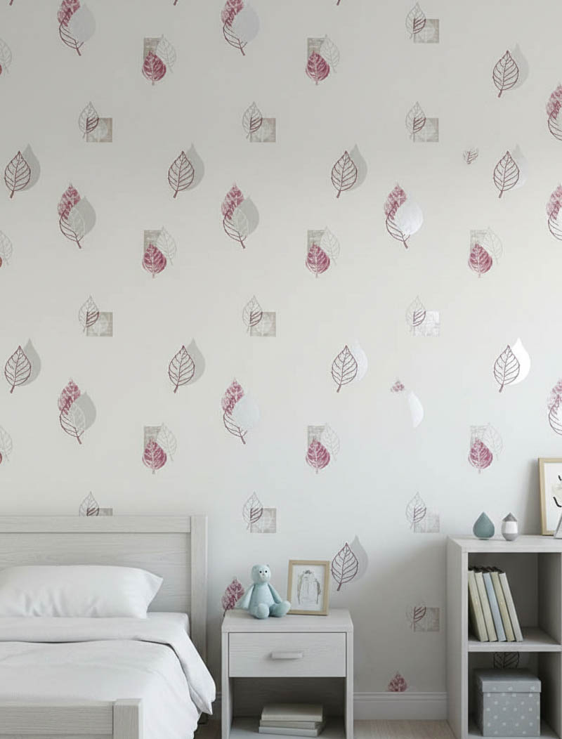 Beyaz Kırmızı Yaprak Desen Ucuz Duvar Kağıdı 78511