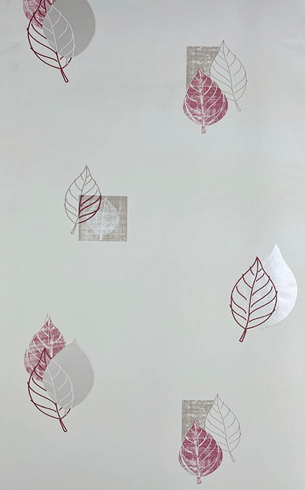Beyaz Kırmızı Yaprak Desen Ucuz Duvar Kağıdı 78511