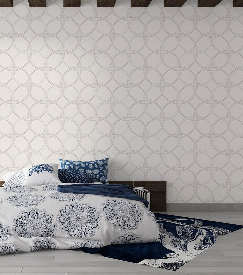 Beyaz Krem Geometrik Desen Ucuz Duvar Kağıdı 53965