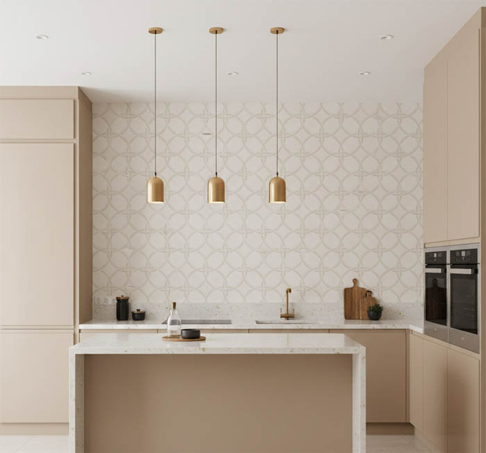 Beyaz Krem Geometrik Desen Ucuz Duvar Kağıdı 53965