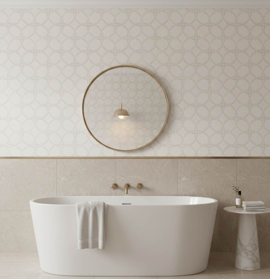 Beyaz Krem Geometrik Desen Ucuz Duvar Kağıdı 53965