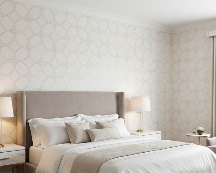 Beyaz Krem Geometrik Desen Ucuz Duvar Kağıdı 53965