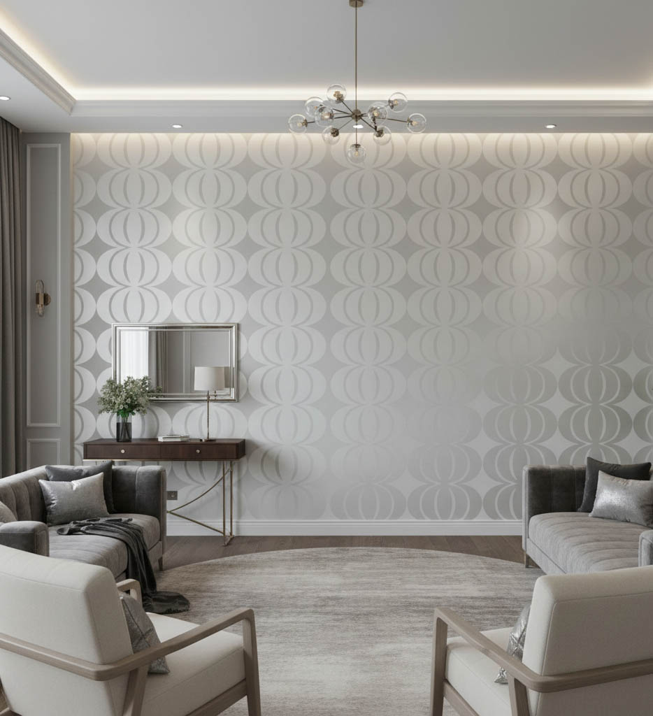 Beyaz Parlak Desenli Duvar Kağıdı 2810