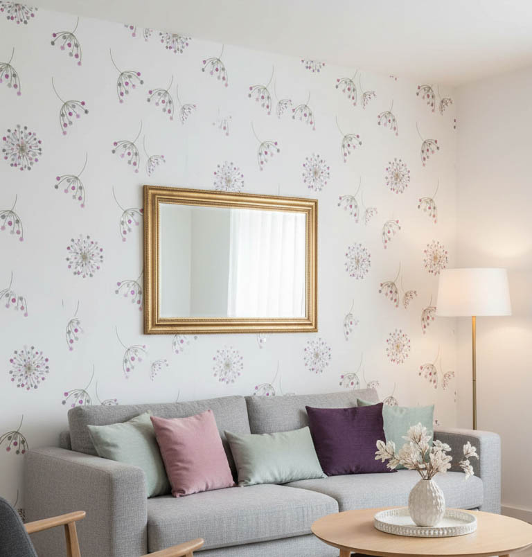 Beyaz Pembe Çiçekler Çiçekler Ucuz Duvar Kağıdı 