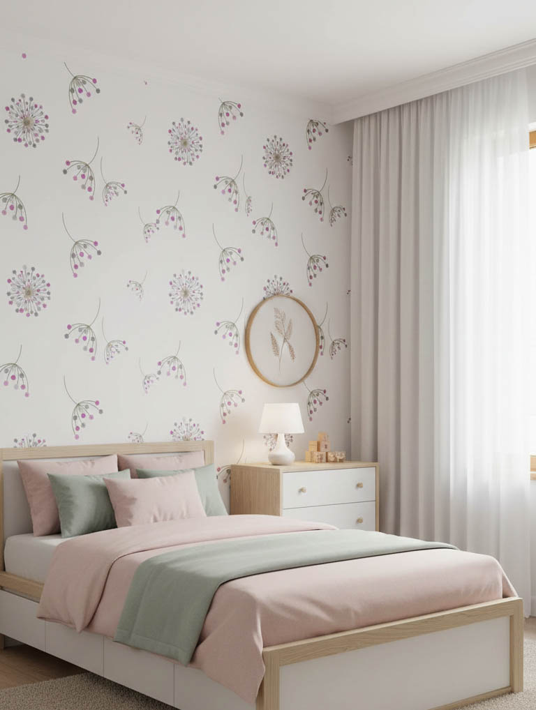 Beyaz Pembe Çiçekler Çiçekler Ucuz Duvar Kağıdı 