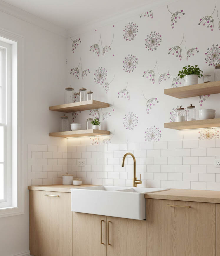 Beyaz Pembe Çiçekler Çiçekler Ucuz Duvar Kağıdı 