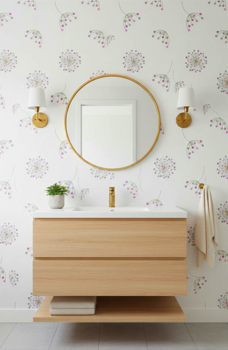 Beyaz Pembe Çiçekler Çiçekler Ucuz Duvar Kağıdı 