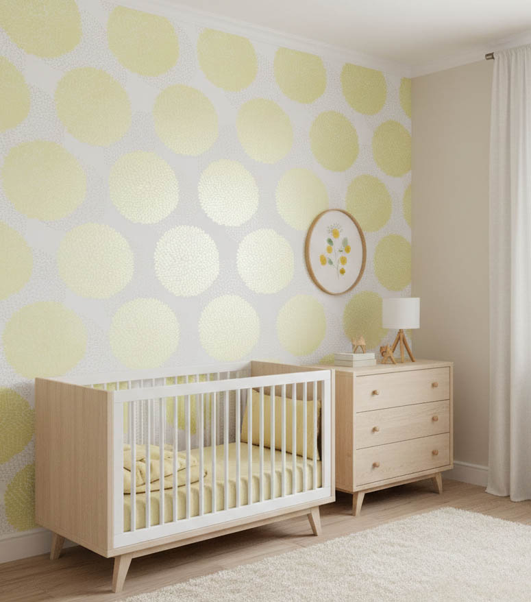 Beyaz Sarı Çiçek Desenli Duvar Kağıdı 3018