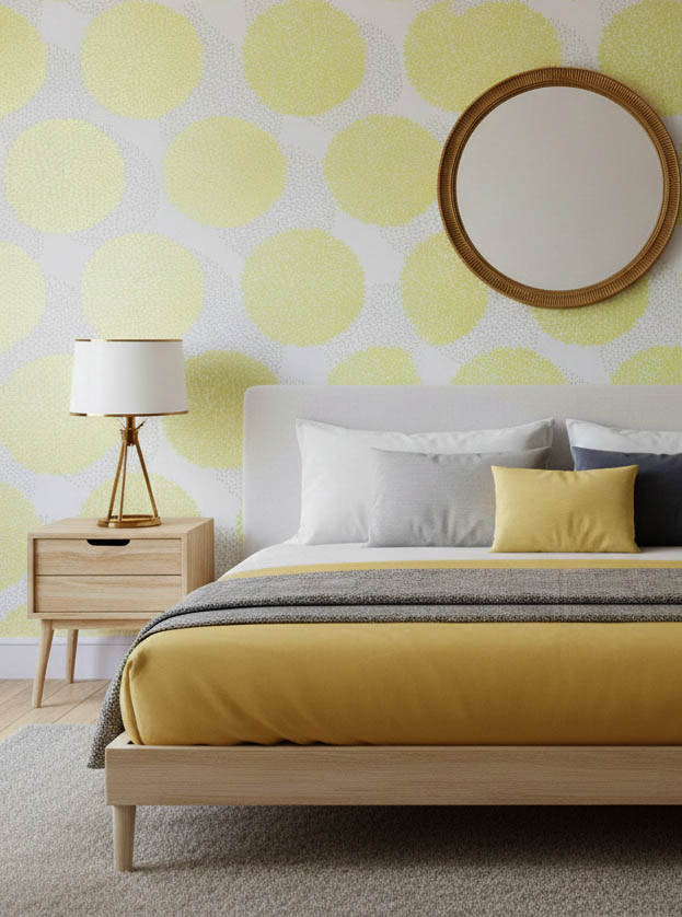 Beyaz Sarı Çiçek Desenli Duvar Kağıdı 3018