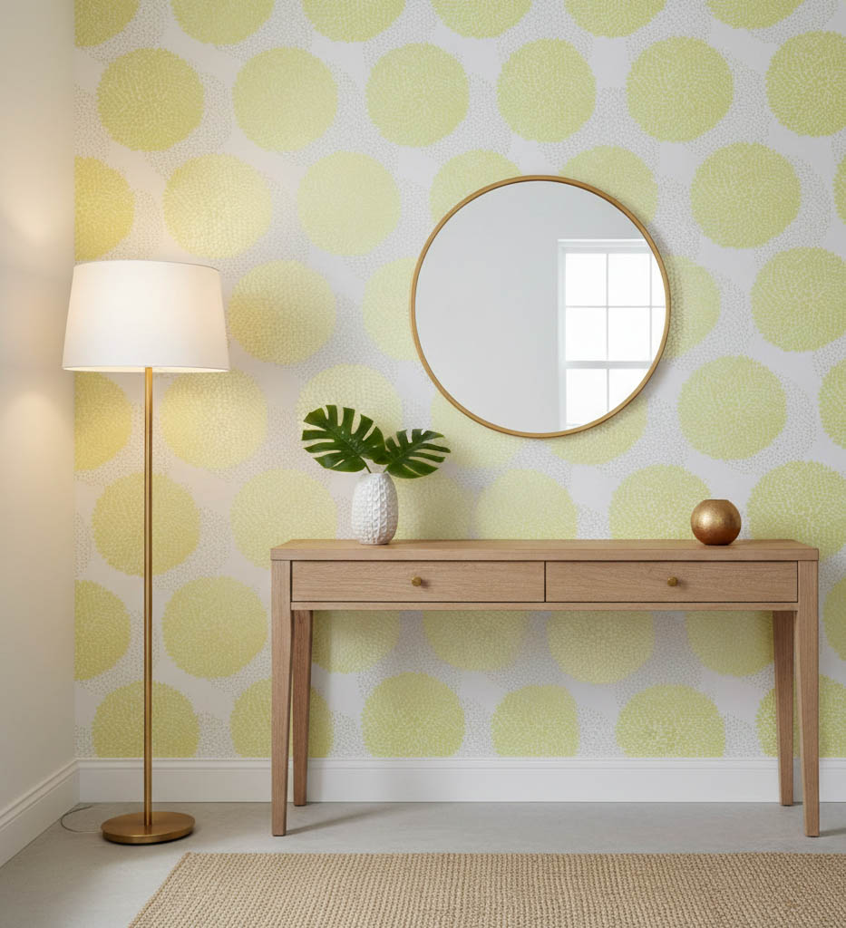 Beyaz Sarı Çiçek Desenli Duvar Kağıdı 3018