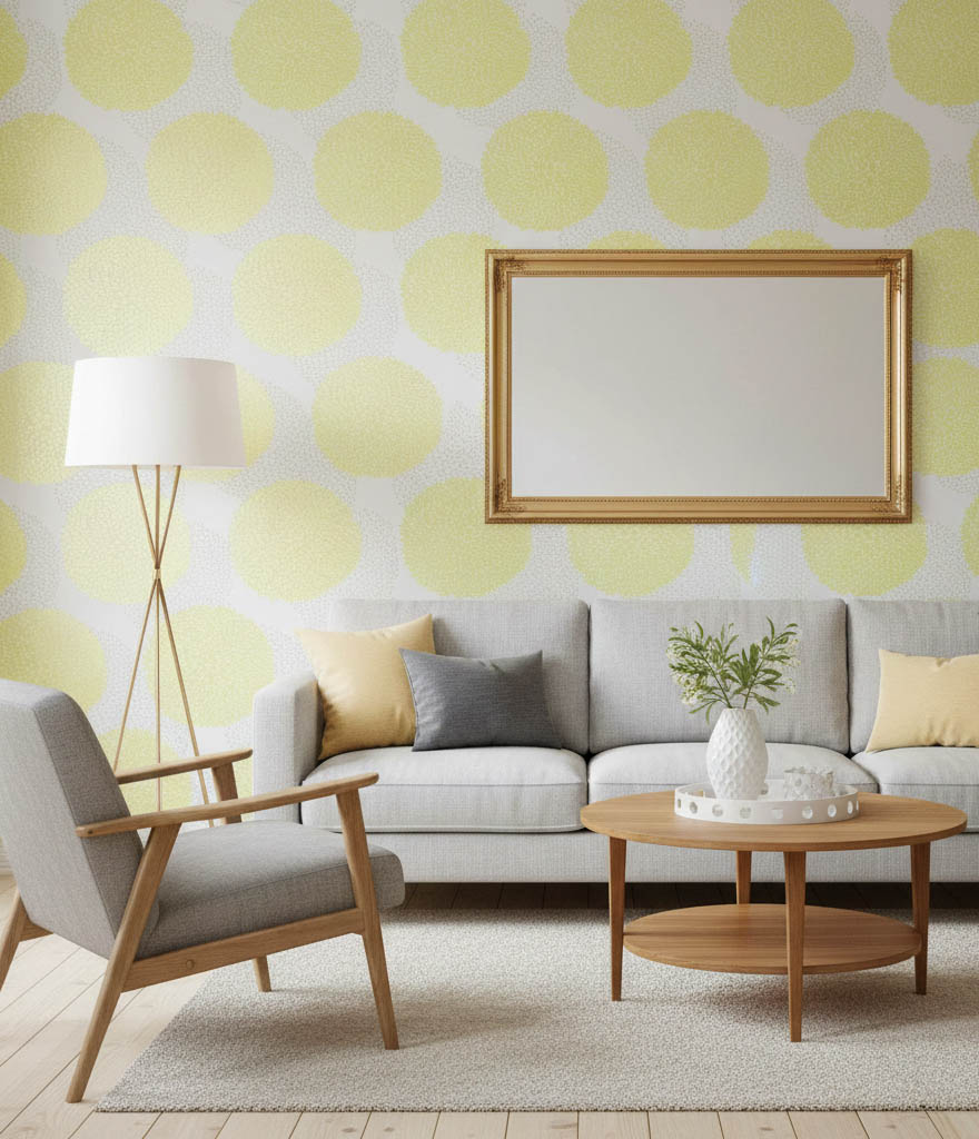 Beyaz Sarı Çiçek Desenli Duvar Kağıdı 3018