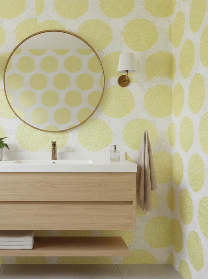 Beyaz Sarı Çiçek Desenli Duvar Kağıdı 3018