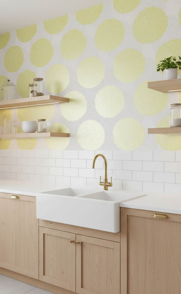 Beyaz Sarı Çiçek Desenli Duvar Kağıdı 3018